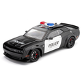 Chezhi 1:24 Die-Cast Alloy Model - Compatible with Dodge Challenger SRT Hellcat - Police Pursuit Vehicle with Opening Doors, Sound & Light, Pull-Back Action, Shock Absorption, Steering, Police Lights & Siren