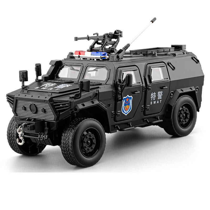Chezhi 1:20 Die-Cast Alloy Police Car Model - Dongfeng Mengshi Style, with Extendable Winch, Opening Doors, Sound & Light, Pull-Back Action, Shock Absorption & Steering