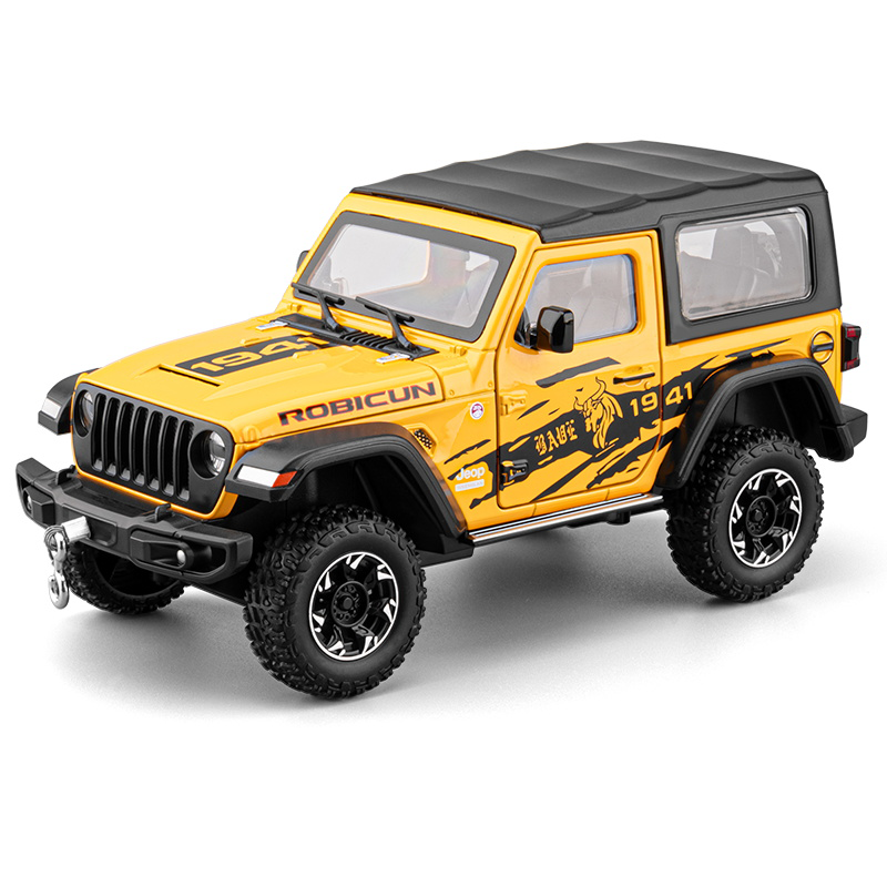 Chezhi 1:24 Die-Cast Alloy Model - Compatible with Jeep Wrangler Off-Roader - Feature-Packed with Removable Roof, Extendable Winch, Opening Doors, Realistic Sound & Light, Pull-Back Action, Shock Absorption & Steering