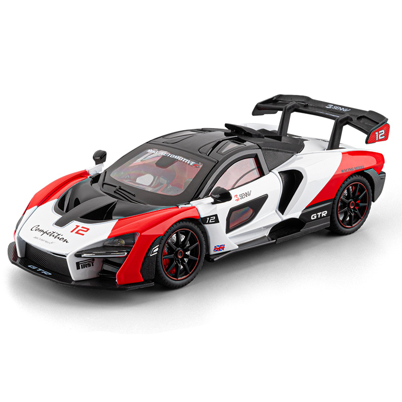 Chezhi 1:24 Die-Cast Alloy Model - Compatible with McLaren Senna GTR Track Beast - Feature-Packed with Opening Doors, Realistic Sound & Light, Pull-Back Action, Steering, Shock Absorption & Horn