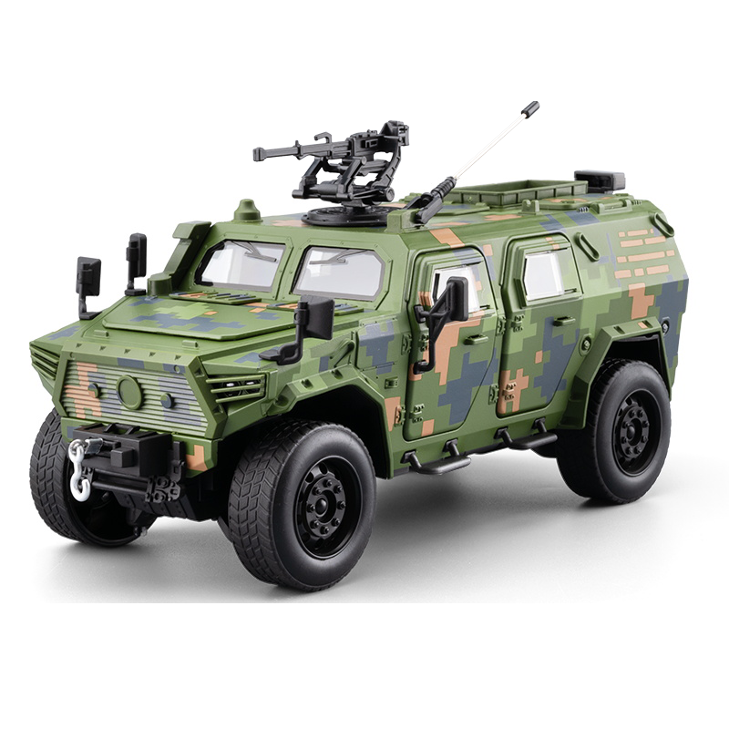 Chezhi 1:20 Armored Military Vehicle Alloy Model - Dongfeng Mengshi Style, with Extendable Winch, Opening Doors, Sound & Light, Pull-Back Action, Shock Absorption & Steering