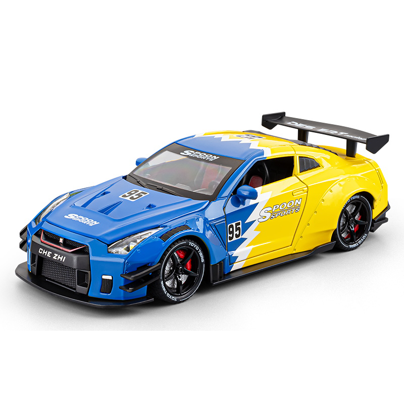 Chezhi 1:24 Die-Cast Alloy Model - Compatible with Nissan GT-R (R35) - Spray Edition JDM Supercar with Opening Doors, Sound & Light, Pull-Back Action, Shock Absorption & Steering