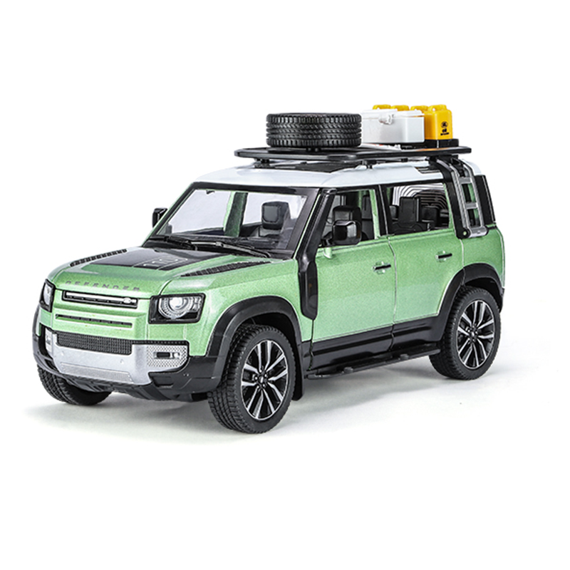Qiyi 1:24 Scale Licensed Land Rover Defender Die-Cast Alloy Model Toy with Roof Accessories - Removable Fuel Cap, Foldable Mirrors, Opening Doors, Sound & Light, Pull-Back Function, Shock Absorption & Horn - Official Off-Road Vehicle Collection