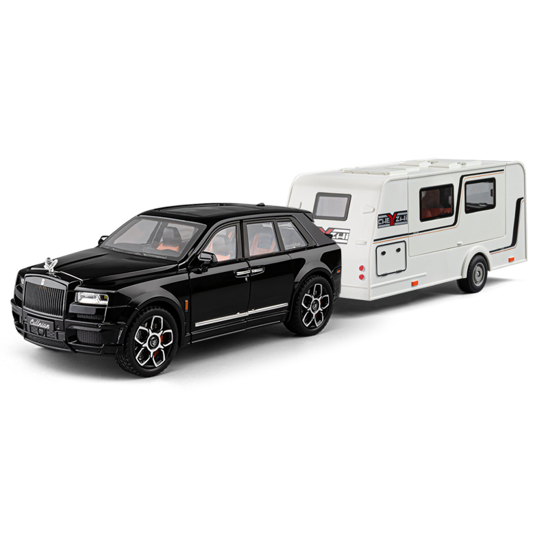 Chezhi 1:20 Die-Cast Alloy Model - Compatible with Rolls-Royce Cullinan & Bespoke Trailer - Luxury Caravan Set with Opening Doors, Sound & Light, Pull-Back Action, Shock Absorption & Steering