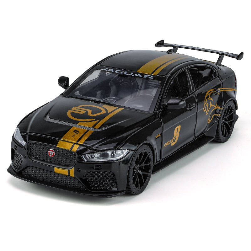 Qiyi 1:24 Scale Licensed Jaguar XE SV Project 8 Die-Cast Alloy Model Toy - Opening Doors, Sound & Light, Pull-Back Function, Shock Absorption, Removable Fuel Cap & Foldable Mirrors - Official Performance Sedan Collection