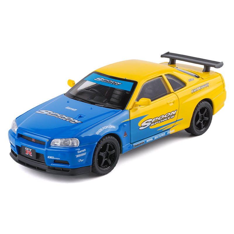 Jin Lifang 1:32 Die-Cast Alloy Model - Compatible with Nissan Skyline GT-R (R34) - JDM Icon with Racing Livery, Opening Doors, Sound & Light & Pull-Back Action