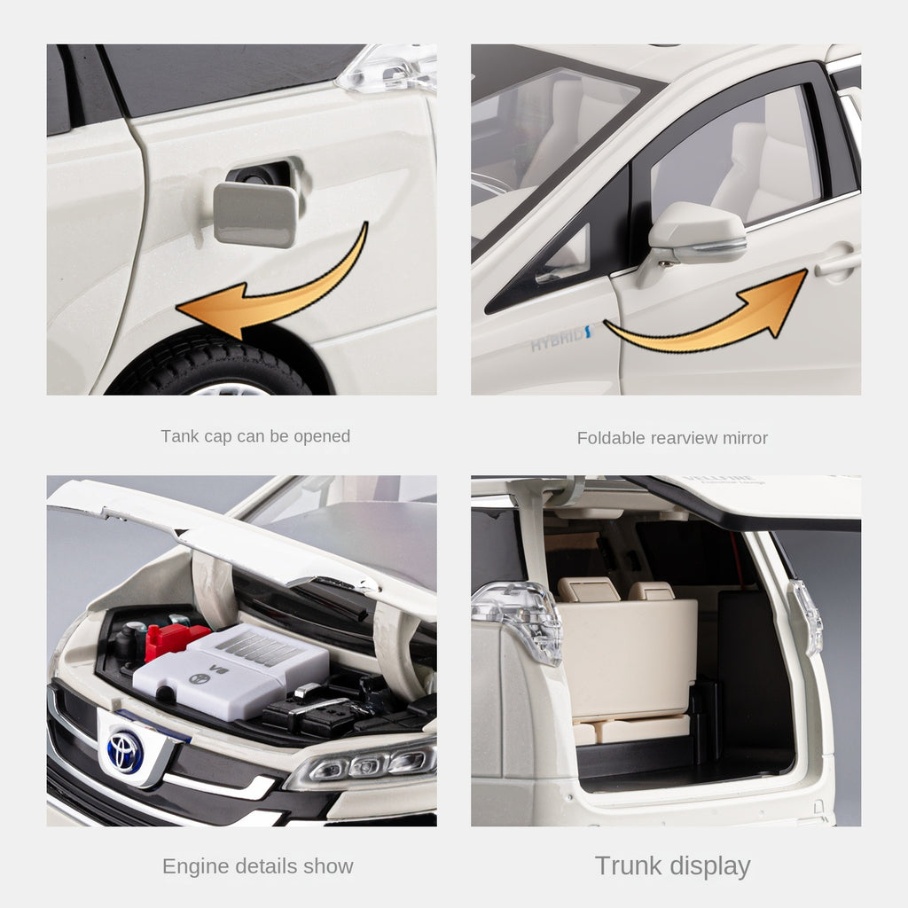 Chezhi 1:18 Scale Die-Cast Alloy Model Toy Compatible with Toyota Vellfire - Starlight Headliner, Power Sliding Doors, Manual Windows, Adjustable Seats, Opening Doors, Sound & Light, Pull-Back Function, Shock Absorption, Steering & Horn