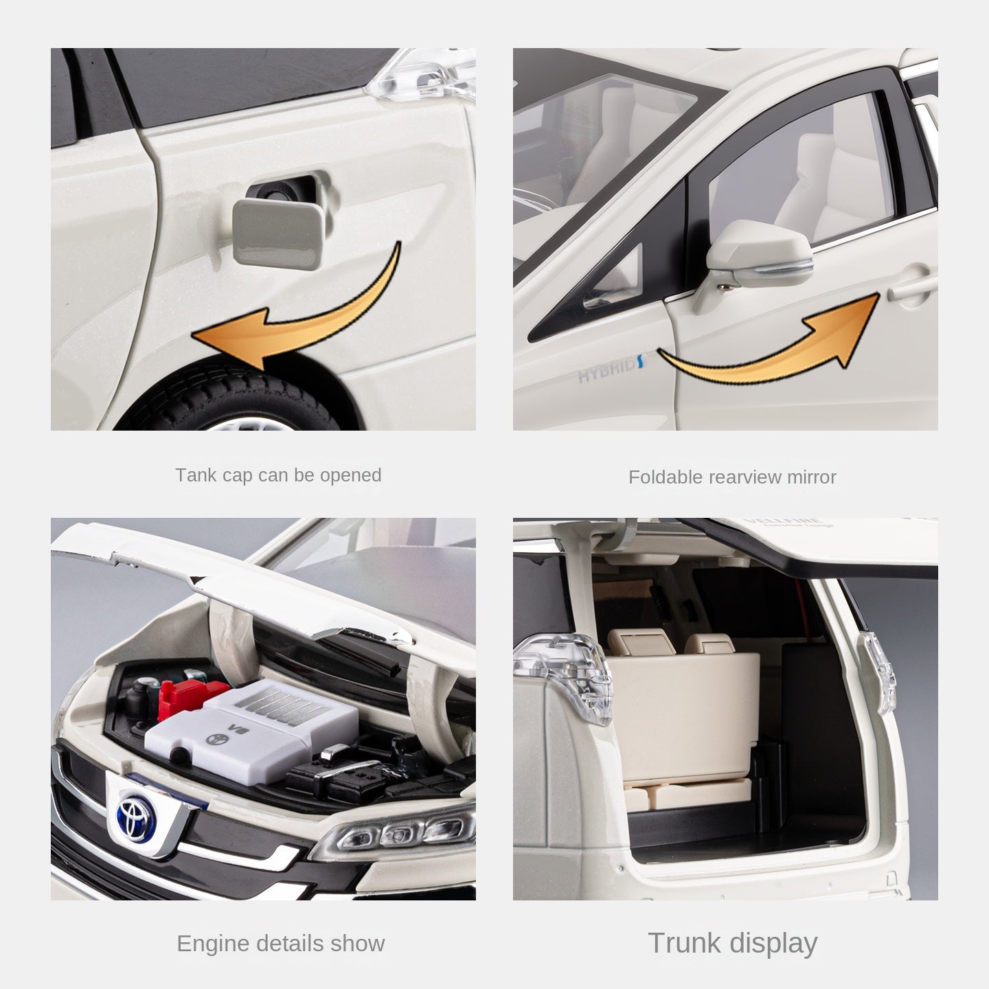 Chezhi 1:18 Scale Die-Cast Alloy Model Toy Compatible with Toyota Vellfire - Starlight Headliner, Power Sliding Doors, Manual Windows, Adjustable Seats, Opening Doors, Sound & Light, Pull-Back Function, Shock Absorption, Steering & Horn