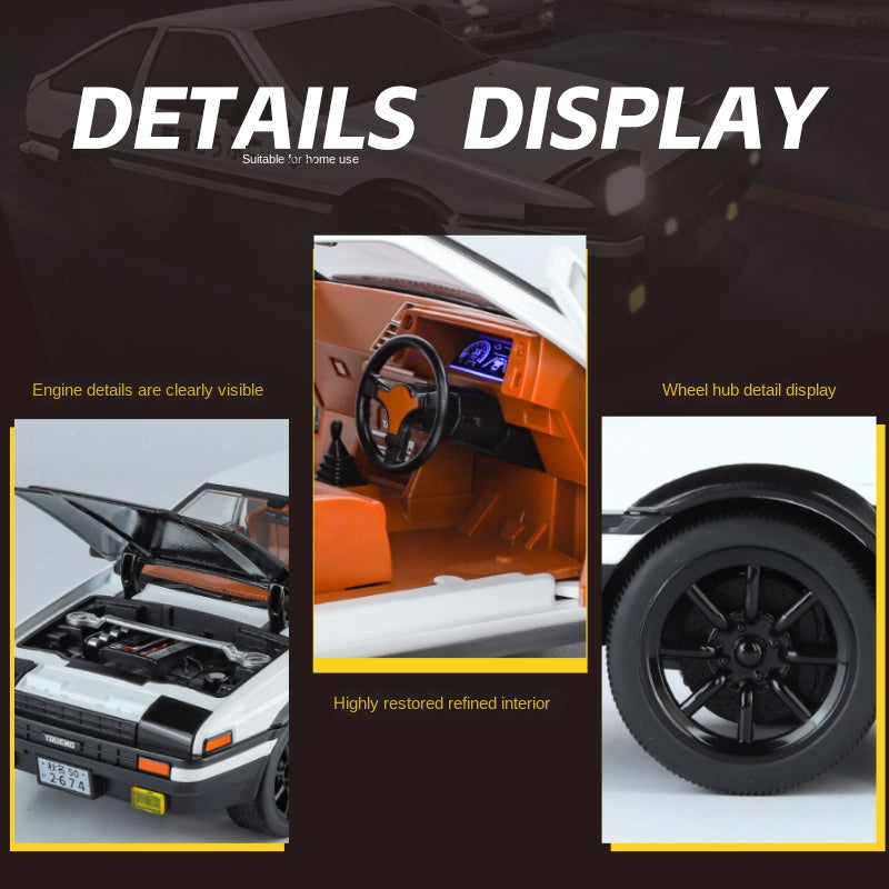 OK 1:18 Die-Cast Alloy Model - Compatible with Toyota Sprinter Trueno AE86 - Initial D Icon with Tofu Model, Pop-Up Headlights, Opening Doors, Sound & Light, Shock Absorption, Interactive Steering Wheel, Adjustable Seats & Foldable Mirrors