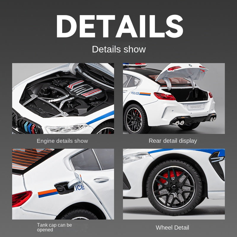 Chezhi 1:24 Die-Cast Alloy Model - Compatible with BMW M8 - Police Pursuit Vehicle with Opening Doors, Sound & Light, Pull-Back Action, Shock Absorption, Steering, Foldable Mirrors & Opening Fuel Cap