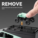 Chezhi 1:24 Scale Die-Cast Alloy Model Toy Compatible with Tesla Cybertruck Camper - with Mini Motorcycle, Openable Multi-Level Roof, Rotatable Kitchenware, Opening Doors, Sound & Light, Pull-Back Function & Shock Absorption