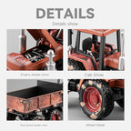 1:24 Die-Cast Alloy Tractor Model - Farm Vehicle with Simulated Starting Crank, Sound & Light, Pull-Back Action, Liftable Trailer & Lowerable Tailgate