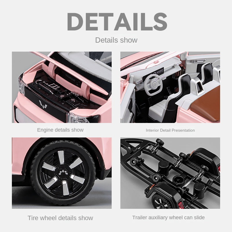 Chezhi 1:24 Die-Cast Alloy Model - Compatible with Wuling MINI EV & Motorboat Trailer Set - Compact Leisure Kit with Opening Doors, Sound & Light & Pull-Back Action