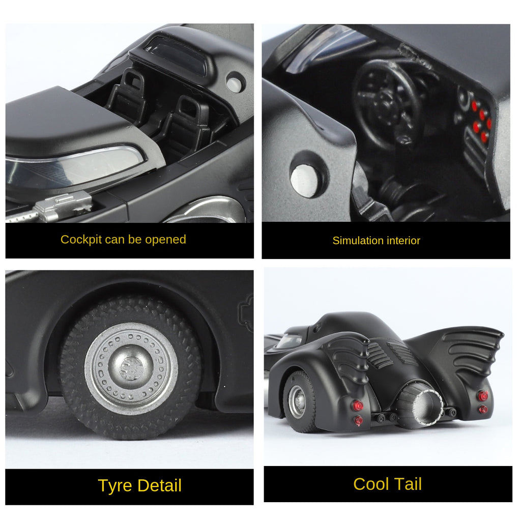 Batimóvil Qiyi de 1989, modelo de aleación fundida a presión, escala 1:32, con licencia. Incluye capota abatible, sonido e iluminación, función de retroceso y amortiguación. Colección de vehículos de la película.