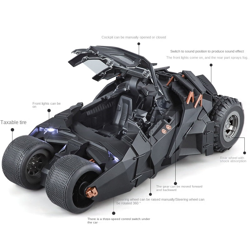 QiYi 1:18 Licensed The Dark Knight Trilogy Batmobile “Tumbler” Die-Cast Alloy Model - Official Movie Replica with Spray Effect, Opening Canopy, Sound & Light & Coasting Action
