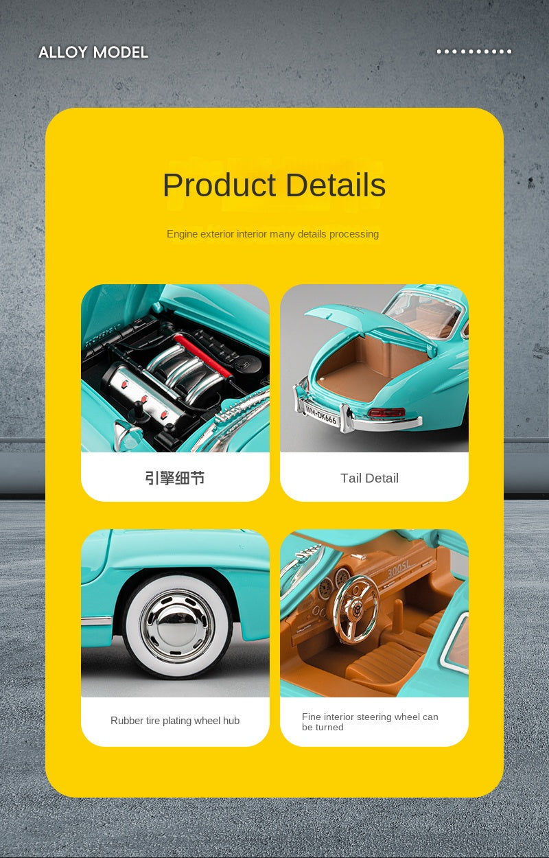 Jiaye 1:22 Die-Cast Alloy Model - Compatible with Mercedes-Benz 300SL Gullwing - Classic Automotive Icon with Opening Doors, Sound & Light, Pull-Back Action & Shock Absorption