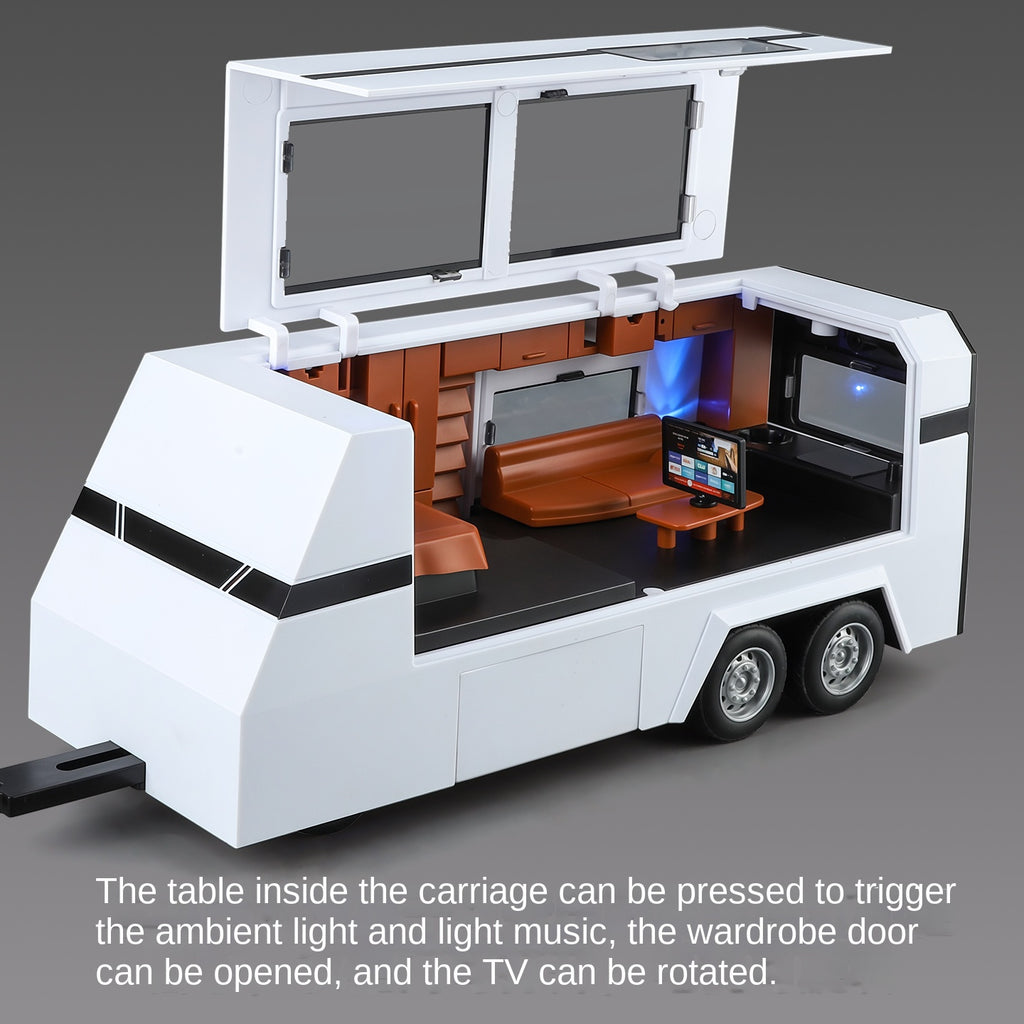 Modelo de juguete de aleación Tesla Cybertruck Camper a escala 1:24 XHD con minimoto, estación de carga y accesorios - Colección de vehículos eléctricos de aventura