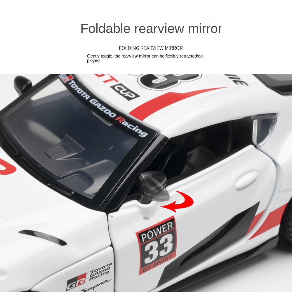 Jianyuan 1:32 Licensed Toyota GR Supra GT4 Die-Cast Alloy Model - Official GT4 Race Car with Opening Doors, Sound & Light, Pull-Back Action, Horn & Foldable Mirrors