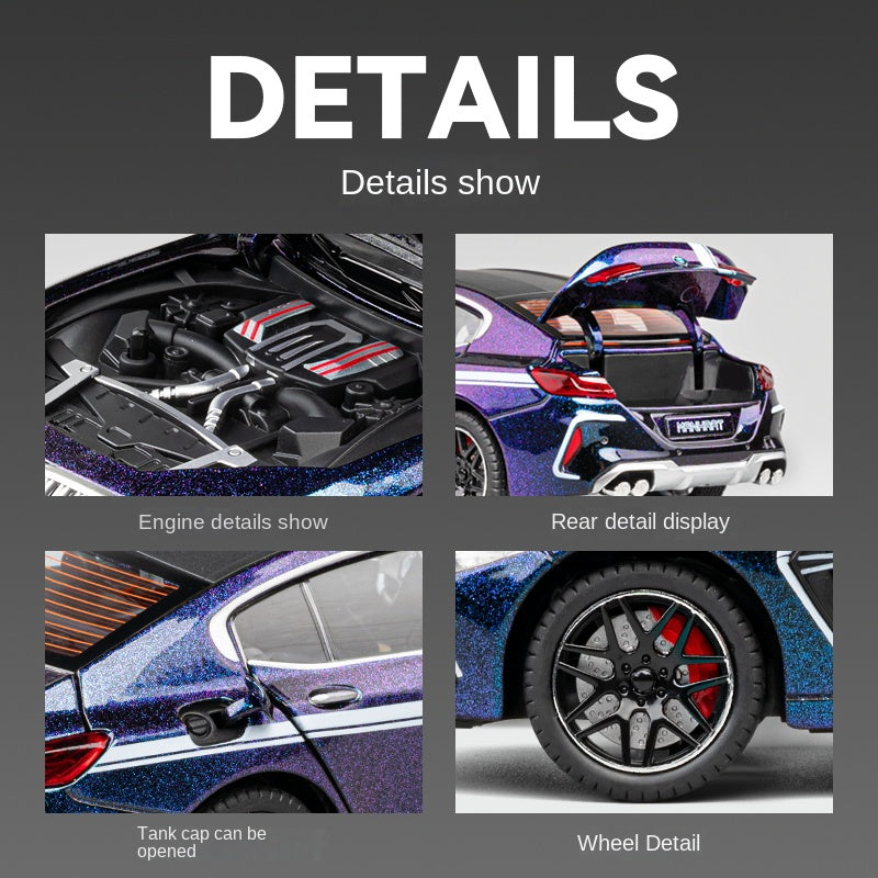 Chezhi 1:24 Scale Die-Cast Alloy Model Toy Compatible with BMW M8 - Opening Doors, Sound & Light, Pull-Back Function, Shock Absorption, Steering, Horn, Removable Fuel Cap & Foldable Mirrors - Luxury Sports Car Collection
