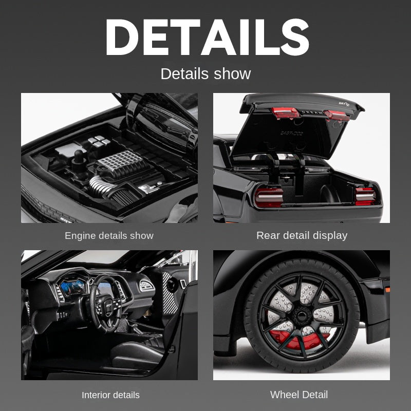 Chezhi 1:24 Scale Die-Cast Alloy Model Toy Compatible with Dodge Challenger Hellcat - Opening Doors, Sound & Light, Pull-Back Function, Shock Absorption, Steering, Horn & Foldable Mirrors - Muscle Car Collection