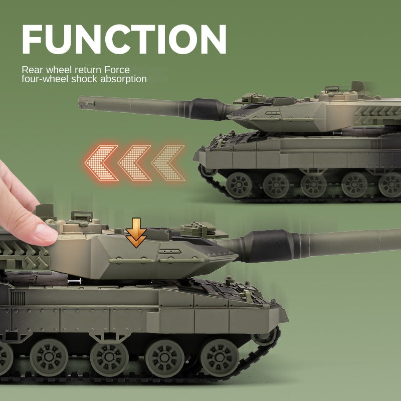 Chezhi Die-Cast Alloy Model - Compatible with Leopard 2 Main Battle Tank - Military Edition with Smoke/Missile Ejection, Action Figures, Opening Hatches, Sound & Light, Pull-Back Action & Shock Absorption