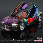 XHD 1:24 Scale Chrome Edition Die-Cast Alloy Model Toy Compatible with Bugatti Atlantic - Opening Doors, Sound & Light, Pull-Back Function, Shock Absorption, Steering, Horn with Mini Luggage Set - Classic Car Collection