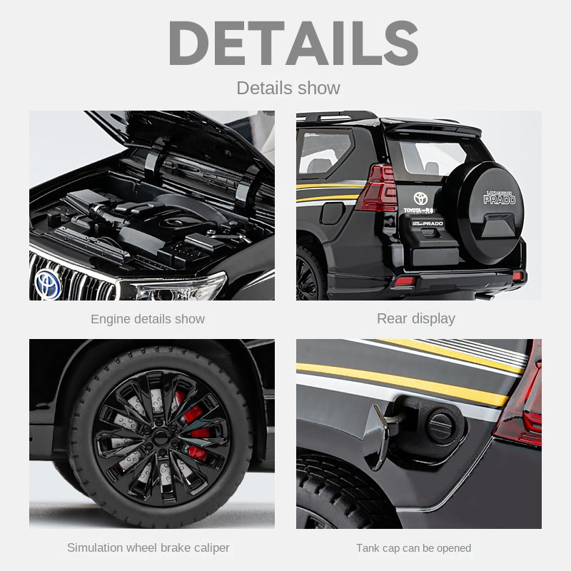 Chezhi 1:18 Licensed Toyota Land Cruiser Prado Die-Cast Alloy Model - Official Off-Road SUV with Opening Doors, Sound & Light, Pull-Back Action, Shock Absorption, Interactive Steering Wheel, Foldable Mirrors & Opening Fuel Cap