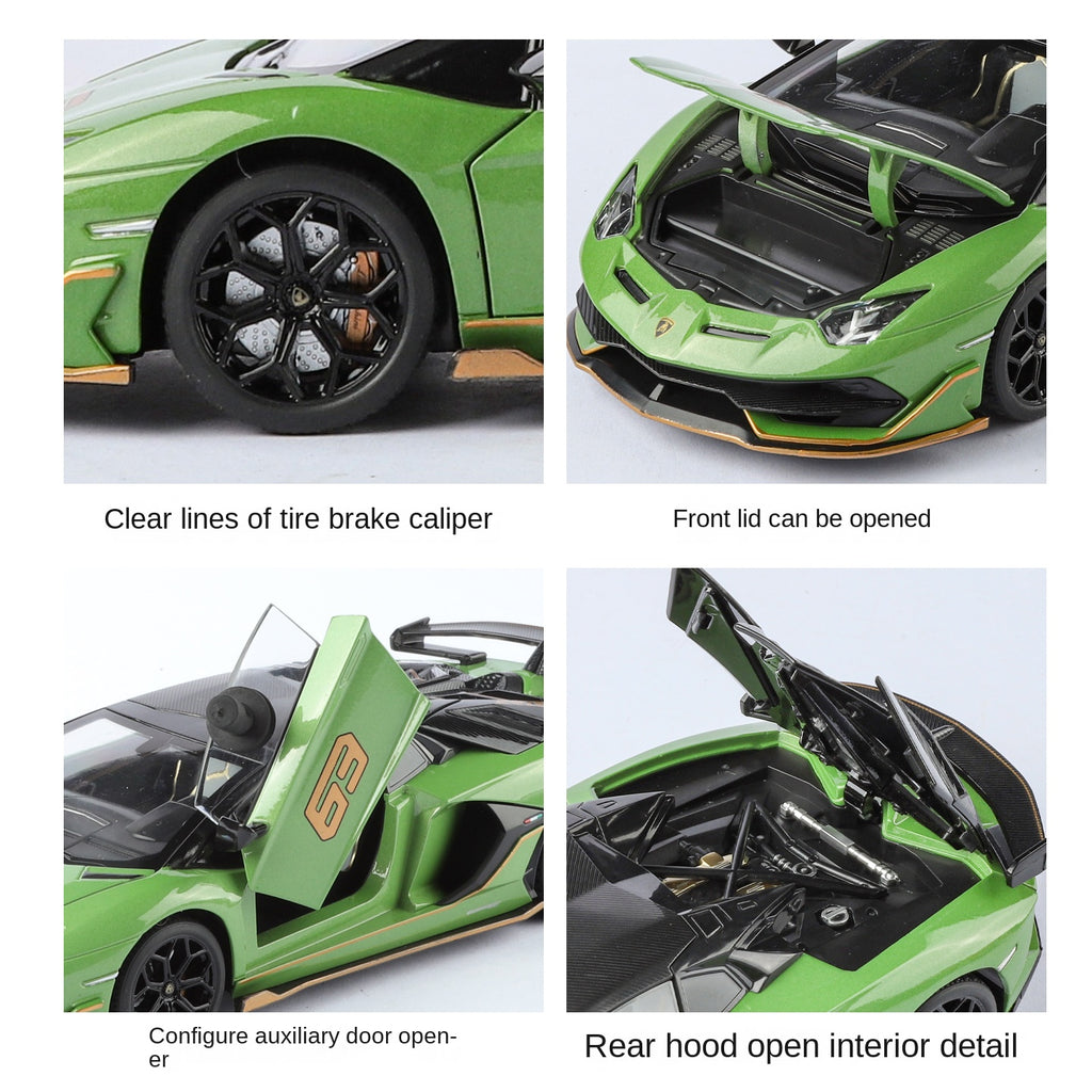 Black Mamba 1:24 Scale Licensed Lamborghini Aventador SVJ63 Die-Cast Alloy Model Toy - Removable Roof, Adjustable Seats, Opening Doors, Sound & Light, Pull-Back Function, Shock Absorption, Steering & Horn - Limited Edition Supercar Collection