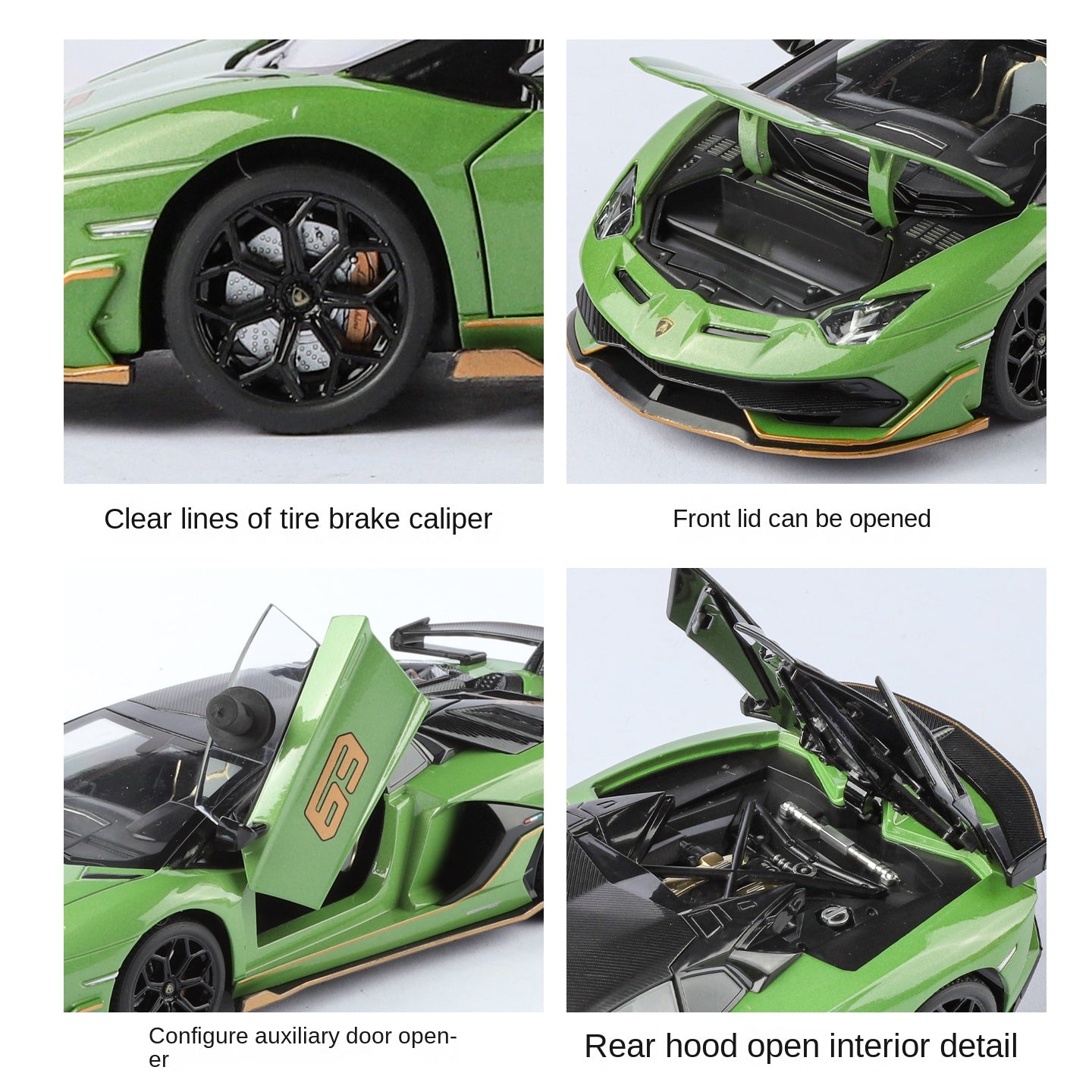 Black Mamba 1:24 Scale Licensed Lamborghini Aventador SVJ63 Die-Cast Alloy Model Toy - Removable Roof, Adjustable Seats, Opening Doors, Sound & Light, Pull-Back Function, Shock Absorption, Steering & Horn - Limited Edition Supercar Collection