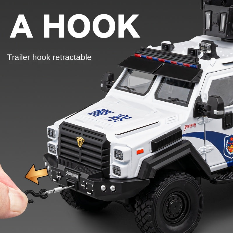 Chezhi 1:24 Scale Licensed Leopard Armored Riot Vehicle Die-Cast Alloy Model Toy - Retractable Winch, Folding Steps, Opening Doors, Sound & Light, Pull-Back Function, Shock Absorption & Steering - Law Enforcement Vehicle Collection