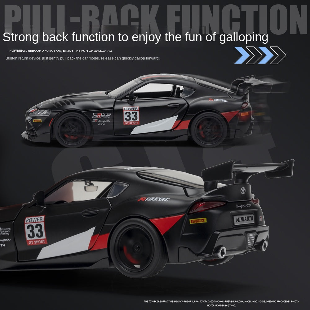 Jianyuan 1:32 Licensed Toyota GR Supra GT4 Die-Cast Alloy Model - Official GT4 Race Car with Opening Doors, Sound & Light, Pull-Back Action, Horn & Foldable Mirrors