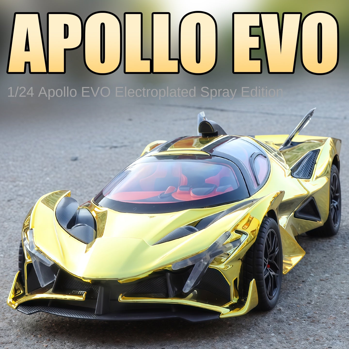 Apollo Intensa Emozione, modelo de aleación fundida a presión, edición cromada, escala 1:24, XHD: efecto humo, puertas que se abren, sonido e iluminación, función de retroceso y amortiguación - Colección Hypercar