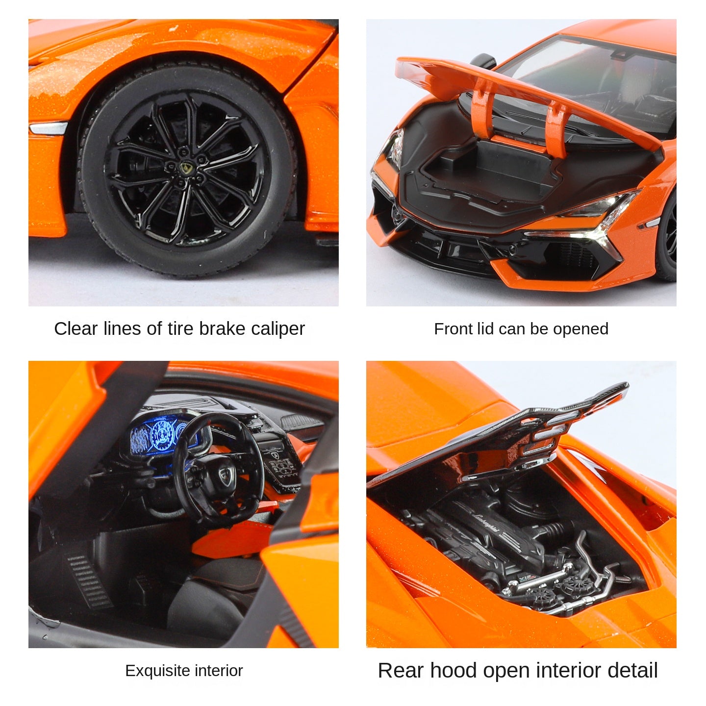 Black Mamba 1:24 Scale Licensed Lamborghini Revuelto Die-Cast Alloy Model Toy - Opening Doors, Sound & Light, Pull-Back Function, Shock Absorption, Steering, Horn & Adjustable Rear Wing - Hybrid Hypercar Collection
