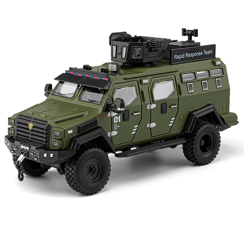 Chezhi 1:24 Licensed “Sabertooth” Armored Riot Control Vehicle Die-Cast Alloy Model - Official Police Tactical Vehicle with Extendable Winch, Foldable Running Board, Opening Doors, Sound & Light, Pull-Back Action, Shock Absorption & Steering