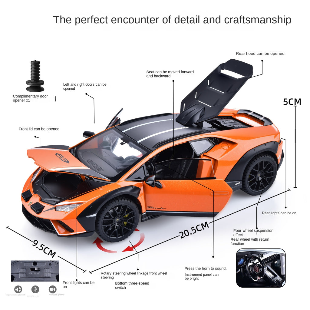 Black Mamba 1:24 Scale Licensed Lamborghini Huracán Die-Cast Alloy Model Toy - Opening Doors, Sound & Light, Pull-Back Function, Shock Absorption, Steering, Horn & Adjustable Seats - Supercar Collection
