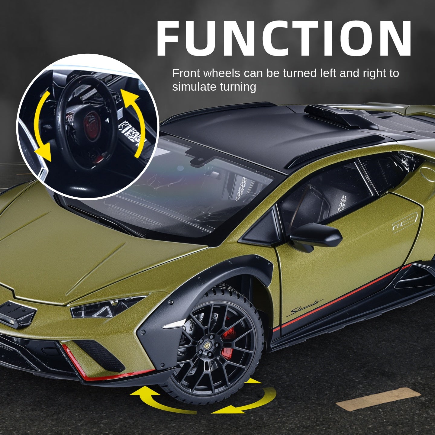 Black Mamba 1:24 Scale Licensed Lamborghini Huracán Die-Cast Alloy Model Toy - Opening Doors, Sound & Light, Pull-Back Function, Shock Absorption, Steering, Horn & Adjustable Seats - Supercar Collection