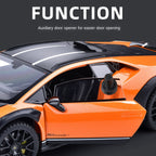 Black Mamba 1:24 Scale Licensed Lamborghini Huracán Die-Cast Alloy Model Toy - Opening Doors, Sound & Light, Pull-Back Function, Shock Absorption, Steering, Horn & Adjustable Seats - Supercar Collection
