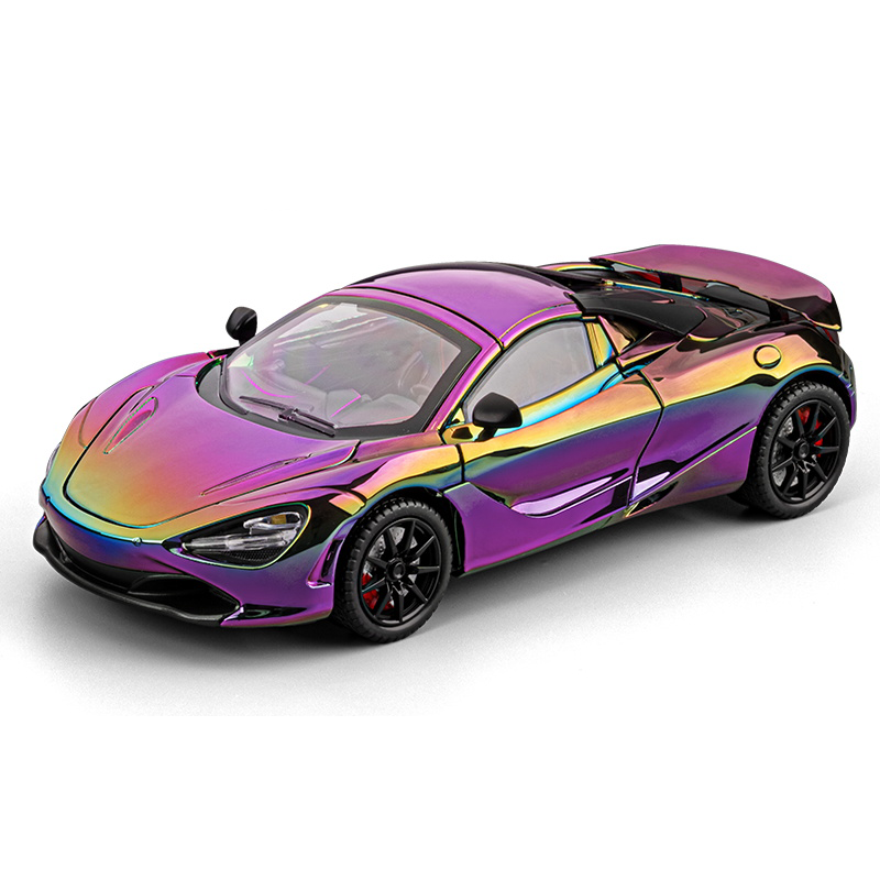Chezhi 1:24 Scale Chrome Edition Die-Cast Alloy Model Toy Compatible with McLaren 720S - Retractable Roof Panel, Opening Doors, Sound & Light, Pull-Back Function, Shock Absorption, Steering & Horn - Supercar Collection