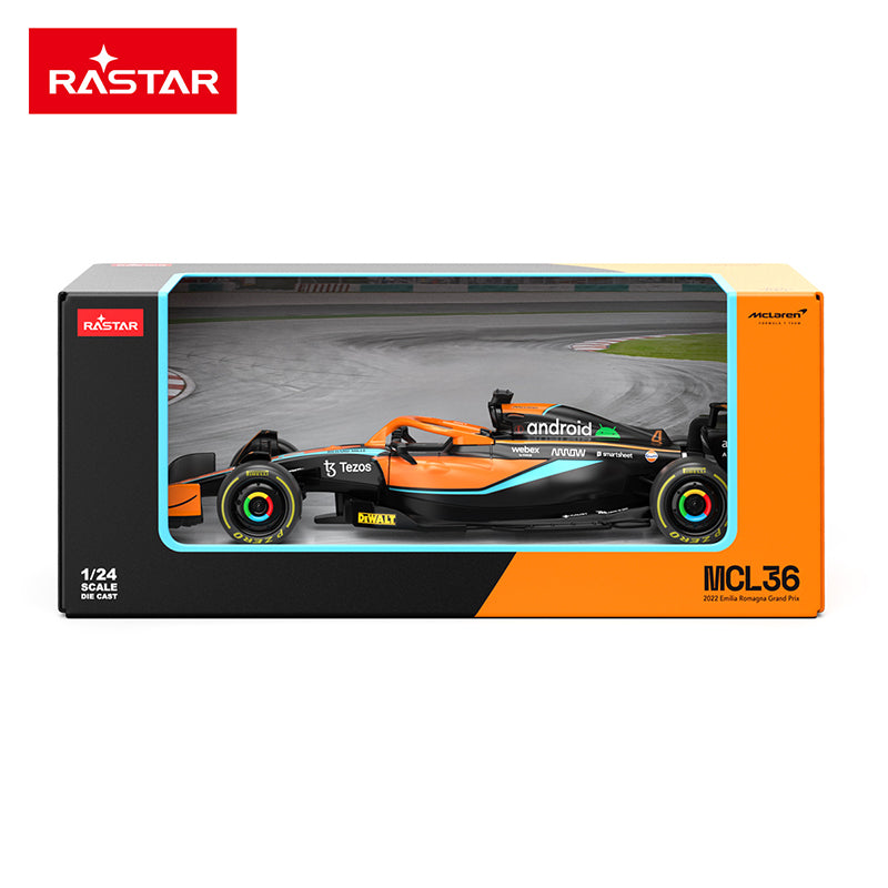 Rastar 1:24 Scale Licensed McLaren MCL36 Formula 1 Racing Car Die-Cast Alloy Static Model Toy - Steering Linkage & Rolling Function - Official F1 Motorsport Collection