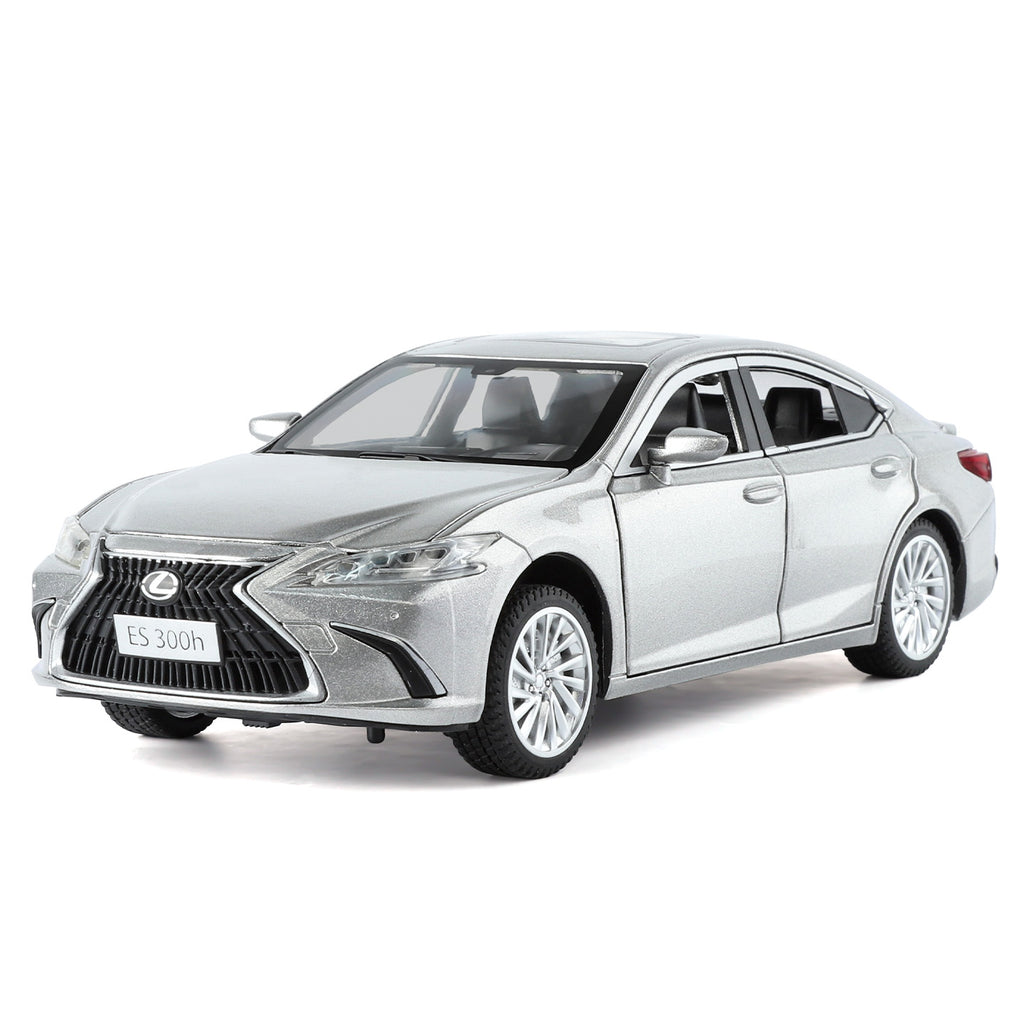 Juguete modelo de aleación fundida a presión a escala 1:24 compatible con Lexus ES300h: puertas que se abren, sonido e iluminación, función de retroceso, amortiguación, dirección, bocina y espejos plegables. Colección de sedanes de lujo.