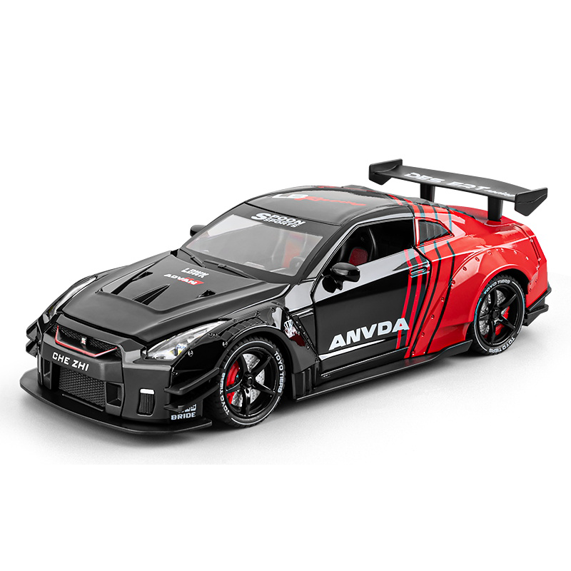 Chezhi 1:24 Die-Cast Alloy Model - Compatible with Nissan GT-R (R35) - Spray Edition JDM Supercar with Opening Doors, Sound & Light, Pull-Back Action, Shock Absorption & Steering