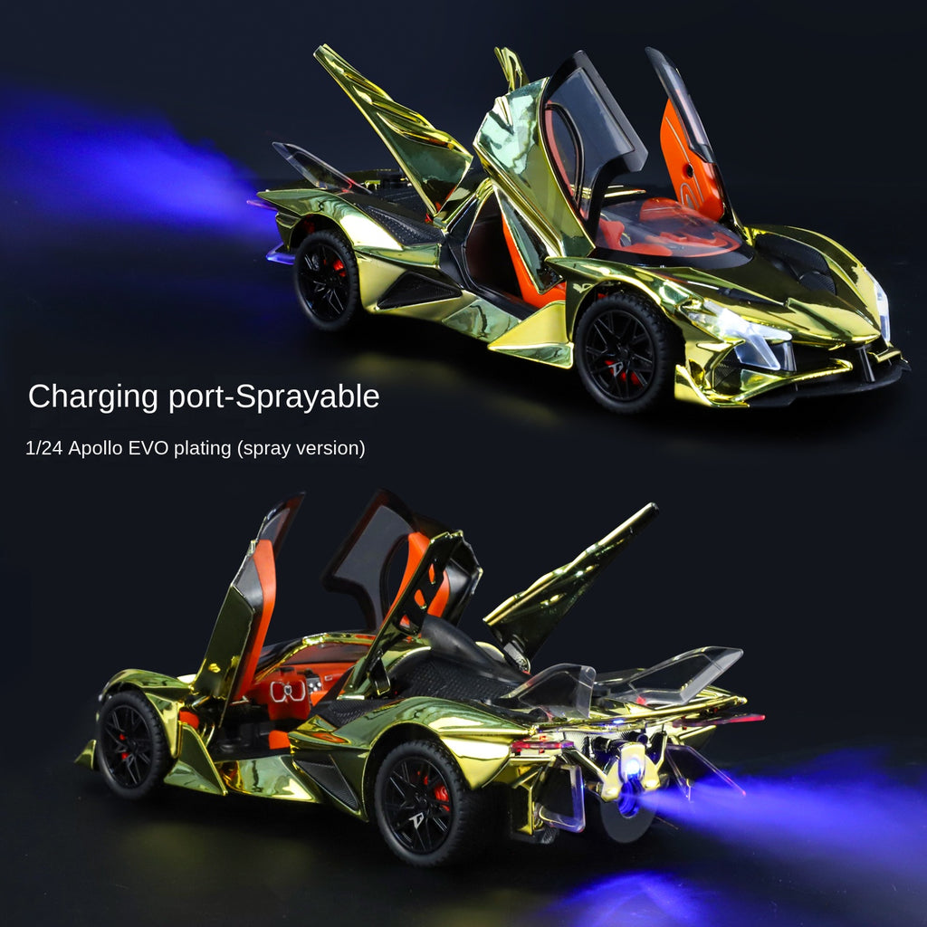 Apollo Intensa Emozione, modelo de aleación fundida a presión, edición cromada, escala 1:24, XHD: efecto humo, puertas que se abren, sonido e iluminación, función de retroceso y amortiguación - Colección Hypercar
