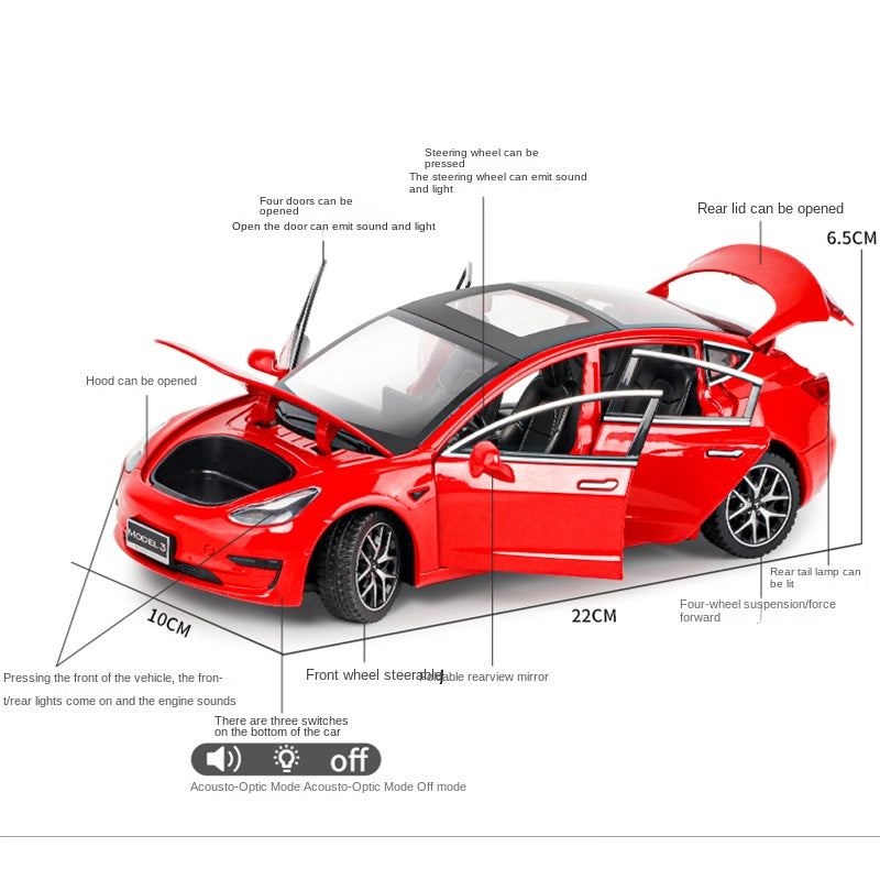 OK 1:24 Scale Die-Cast Alloy Model Toy Compatible with Tesla Model 3 - Opening Doors, Sound & Light, Pull-Back Function, Shock Absorption, Steering & Horn - Electric Sedan Collection