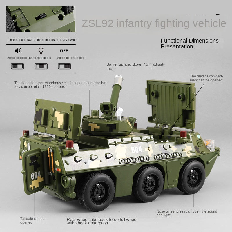 XHD 1:35 Scale ZSL-92 Wheeled Infantry Fighting Vehicle Die-Cast Alloy Model Toy - Rotating Turret, Adjustable Gun Barrel, Opening Doors, Sound & Light, Pull-Back Function & Shock Absorption - Military Vehicle Collection