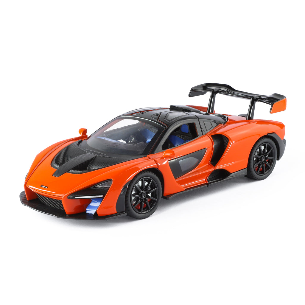 McLaren Senna, modelo de aleación fundida a presión, edición Smoke Effect, escala XHD 1:24: puertas que se abren, sonido e iluminación, función de retroceso, amortiguación, dirección y bocina - Colección Hypercar
