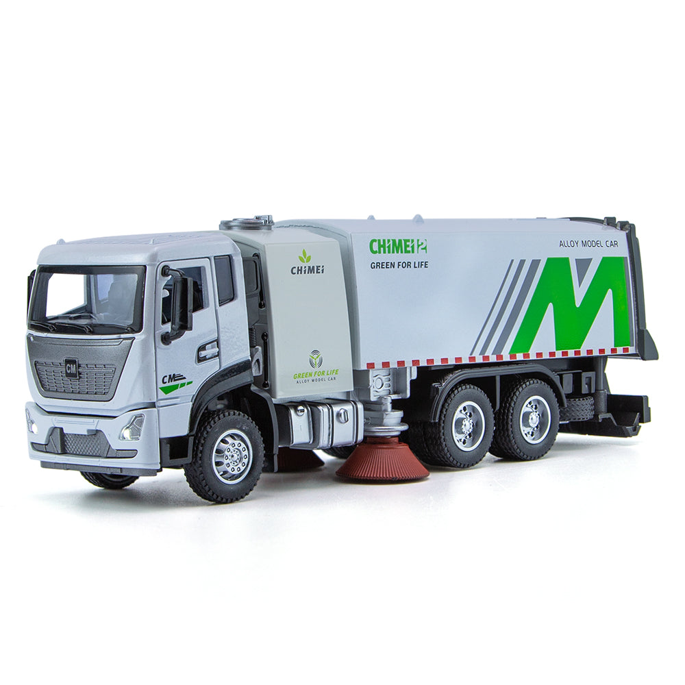 Chimei 1:32 Scale City Sanitation Street Sweeper Die-Cast Alloy Model Toy - Opening Doors, Sound & Light, Pull-Back Function - Municipal Vehicle Collection