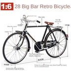 OK 1:6 Scale Die-Cast Alloy Retro Bicycle Model Toy - Rotating Pedals Drive Rear Wheel, Functional Front Wheel Steering - Vintage Cycling Collection