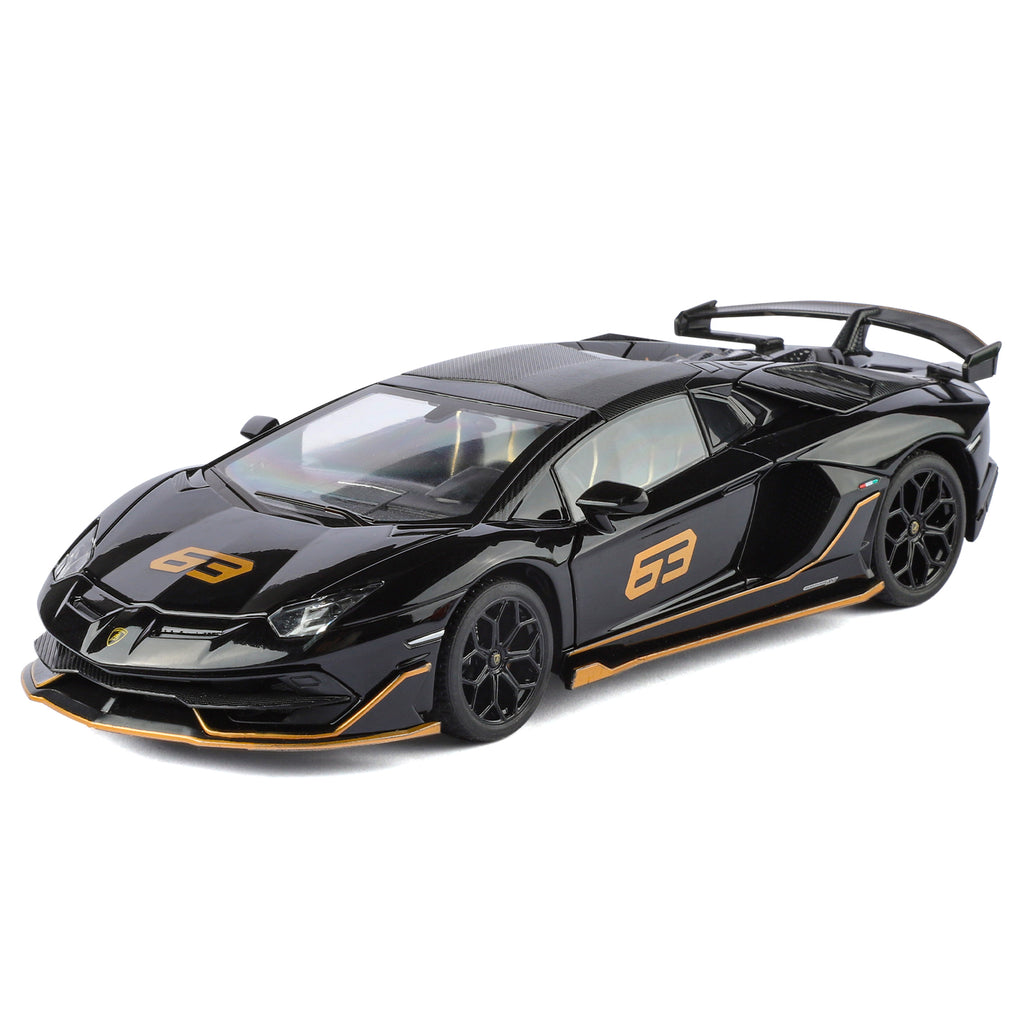 Black Mamba 1:24 Scale Licensed Lamborghini Aventador SVJ63 Die-Cast Alloy Model Toy - Removable Roof, Adjustable Seats, Opening Doors, Sound & Light, Pull-Back Function, Shock Absorption, Steering & Horn - Limited Edition Supercar Collection