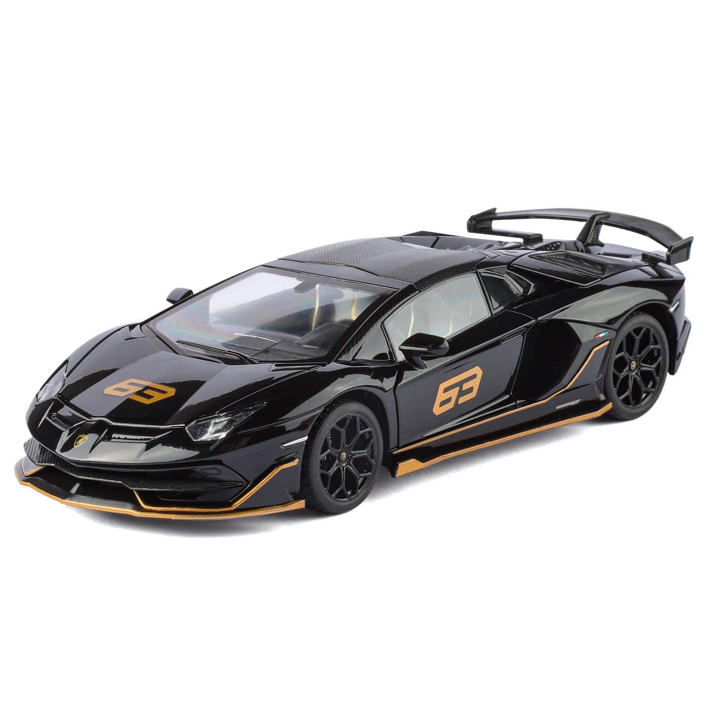 Black Mamba 1:24 Scale Licensed Lamborghini Aventador SVJ63 Die-Cast Alloy Model Toy - Removable Roof, Adjustable Seats, Opening Doors, Sound & Light, Pull-Back Function, Shock Absorption, Steering & Horn - Limited Edition Supercar Collection
