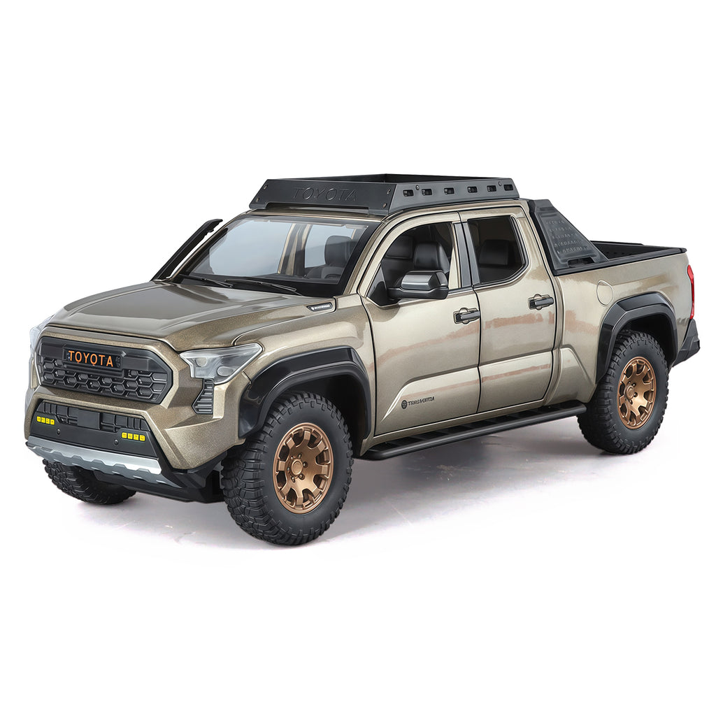 ZGTX 1:24 Scale Licensed Toyota Tacoma Die-Cast Alloy Pickup Truck Model Toy - Opening Doors, Sound & Light, Pull-Back Function, Shock Absorption, Steering, Horn & Removable Roof Rack - Off-Road Truck Collection